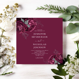 Invitación Elegante Boda Floral Borgoña Peonies
