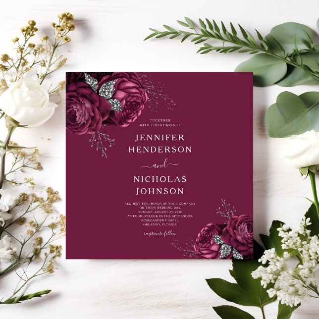 Invitación Elegante Boda Floral Borgoña Peonies (Elegant Floral Burgundy Peonies Wedding Invitation)