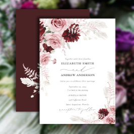 Invitación Elegante Boda floral Borgoña Rubor rosa Roses