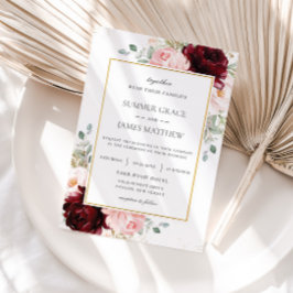Invitación Elegante Boda floral Borgoña Rubor rosa Roses