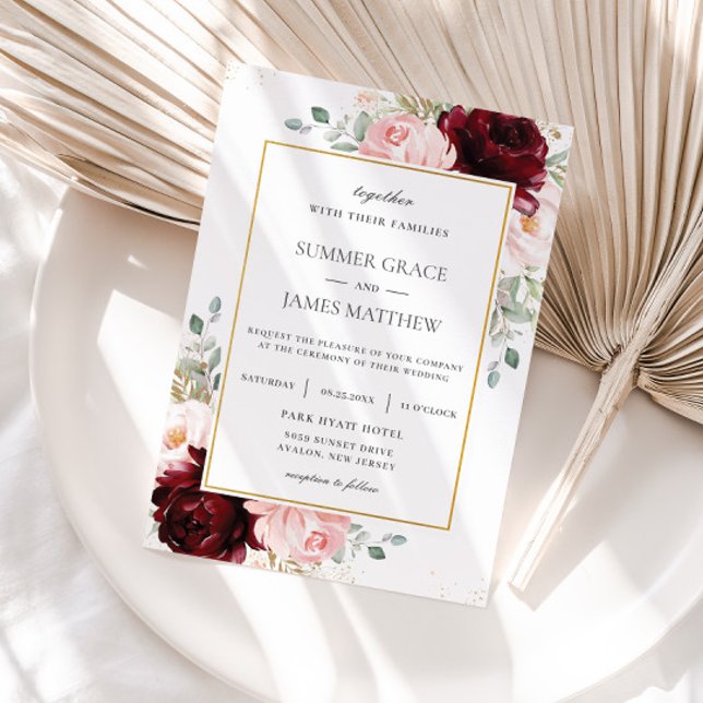 Invitación Elegante Boda floral Borgoña Rubor rosa Roses (Subido por el creador)