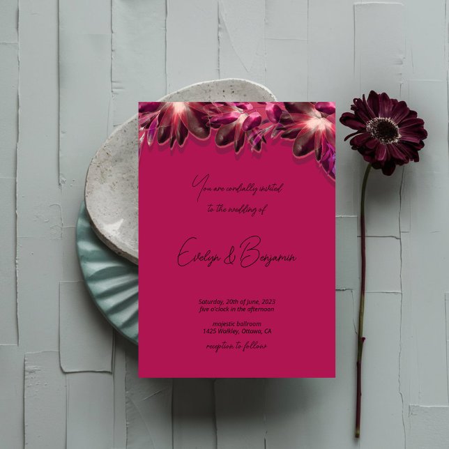 Invitación Elegante boda floral borgoñona (Subido por el creador)
