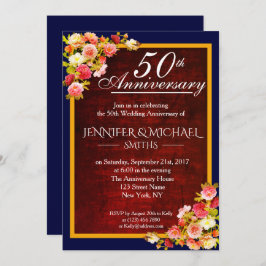 Invitación Elegante Boda floral borgoñona invita a su anivers