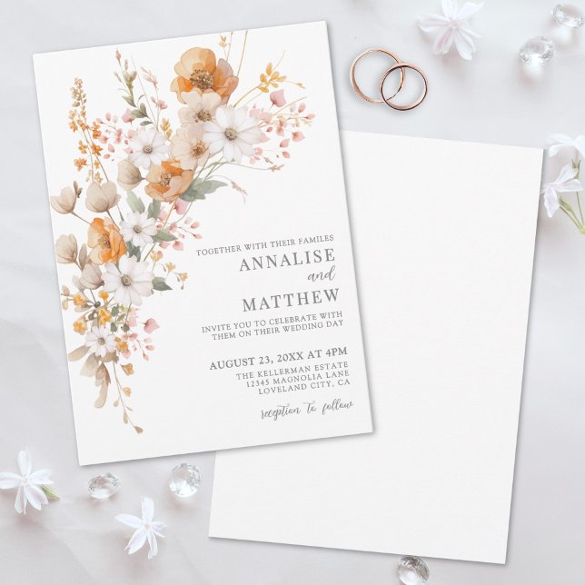 Invitación Elegante Boda Floral Botánica de Flor Silvestre (Elegant Wildflower Fall Botanical Floral Wedding Invitation)