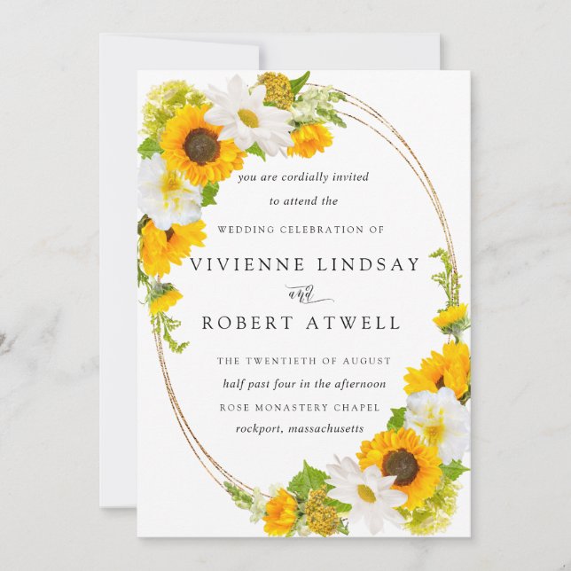 Invitación Elegante Boda floral botánica de girasol rústico (Anverso)