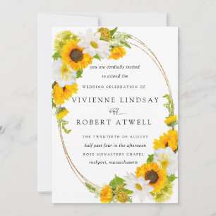 Invitación Elegante Boda floral botánica de girasol rústico