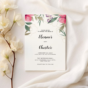 Invitación Elegante Boda floral botánico de oro rosa