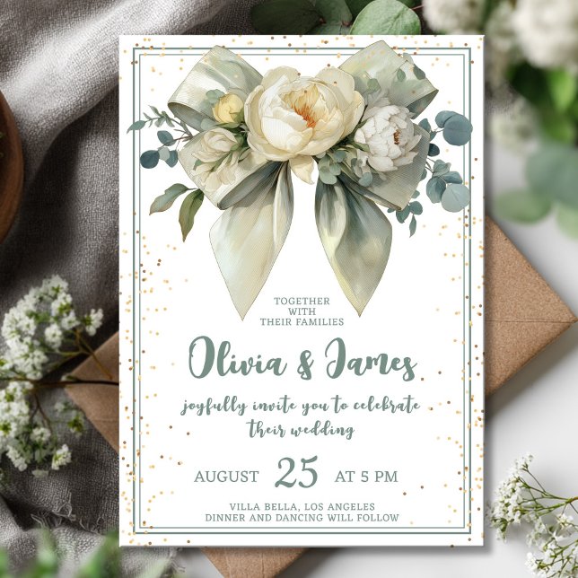 Invitación Elegante Boda Floral Bow (Subido por el creador)