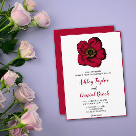 Invitación Elegante Boda floral burdeos rojo rosa romántico