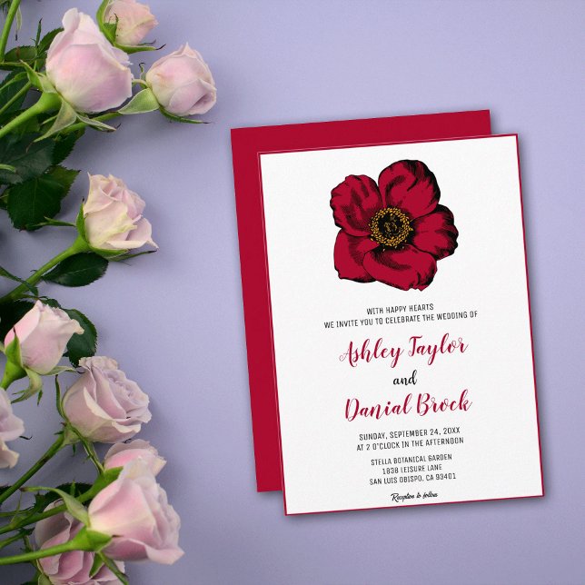 Invitación Elegante Boda floral burdeos rojo rosa romántico (Subido por el creador)