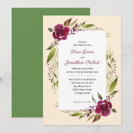 Invitación Elegante Boda Floral Burgundy Acuarela