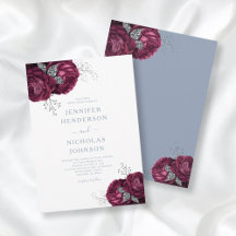 Elegante Boda Floral Burgundy Azul Polvoriento