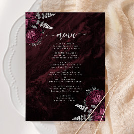 Invitación Elegante Boda Floral Burgundy Plata