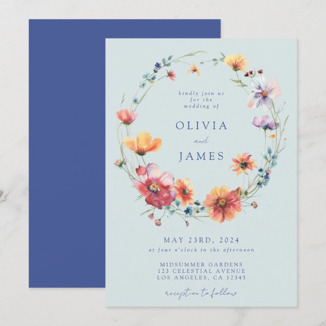 Invitación Elegante Boda floral casual de verano (Anverso / Reverso)