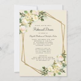 Invitación Elegante Boda Floral Cena de Ensayo de Oro