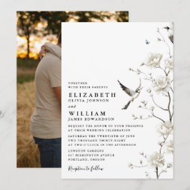 Invitación Elegante Boda floral Chinoiserie blanca