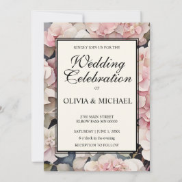 Invitación Elegante Boda floral color agua rosa polvoriento