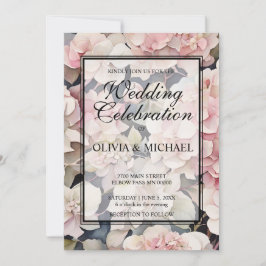 Invitación Elegante Boda floral color agua rosa polvoriento