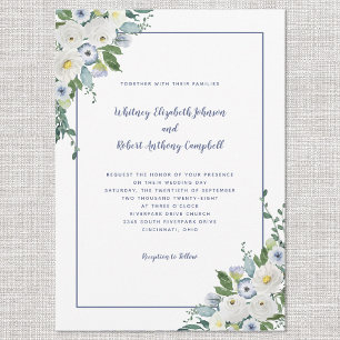 Invitación Elegante Boda floral color de agua Moda azul blanc