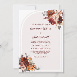 Invitación Elegante Boda floral con Borgoña y Peach
