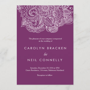 Invitación Elegante Boda floral con motivos paisley morado