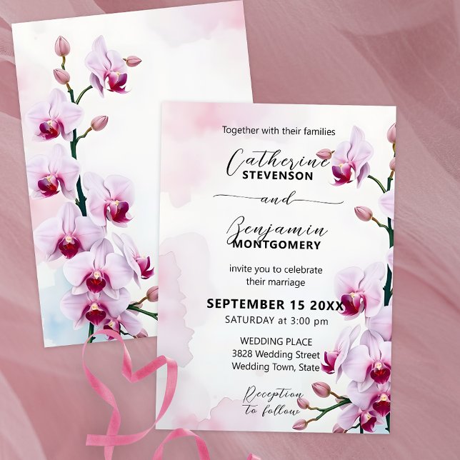 Invitación Elegante Boda floral con orquídeas de polilla rosa (Subido por el creador)