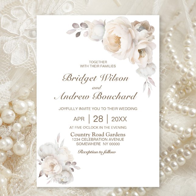 Invitación Elegante Boda floral crema (Subido por el creador)