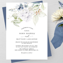 Invitación Elegante Boda floral de acuarela azul de la marina