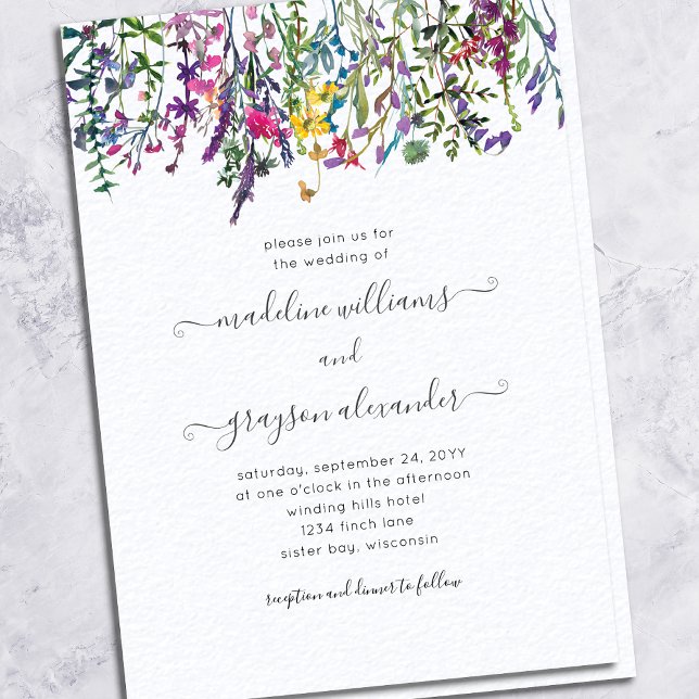 Invitación Elegante Boda Floral de acuarela de flores silvest (Subido por el creador)