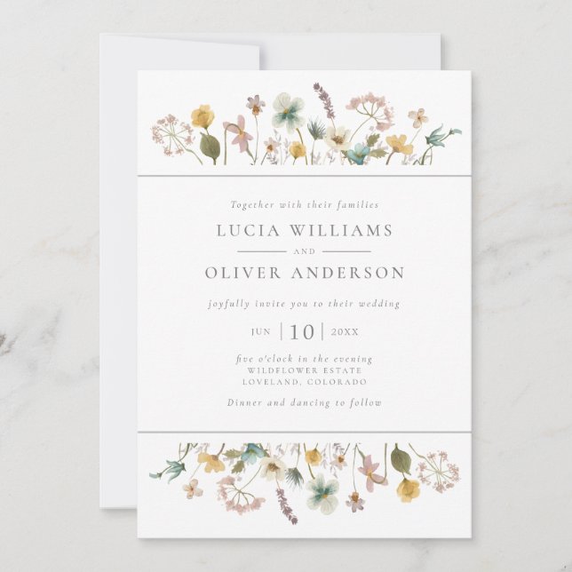 Invitación Elegante Boda Floral de acuarela de flores silvest (Anverso)