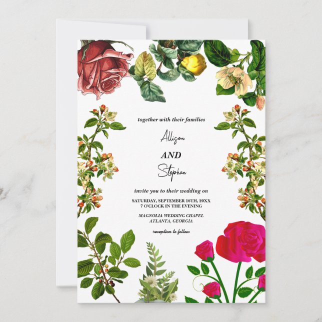 Invitación Elegante Boda floral de acuarela de otoño (Anverso)
