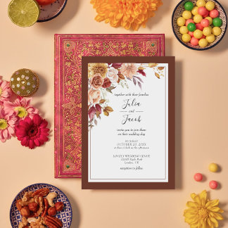 Invitación Elegante Boda floral de acuarela de otoño