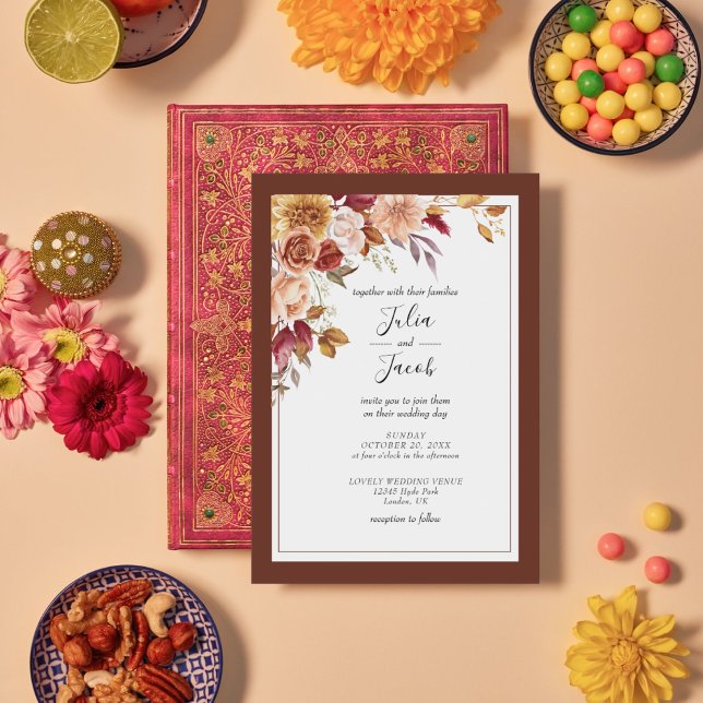 Invitación Elegante Boda floral de acuarela de otoño (Elegant Autumn Watercolor Floral Wedding Party Supplies)