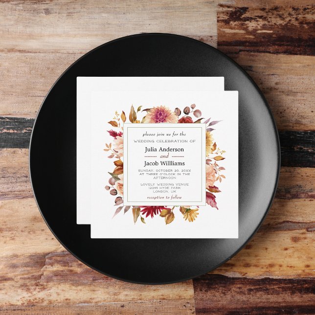 Invitación Elegante Boda floral de acuarela de otoño (Elegant Autumn Watercolor Floral Wedding Party Supplies)