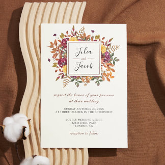 Invitación Elegante Boda floral de acuarela de otoño