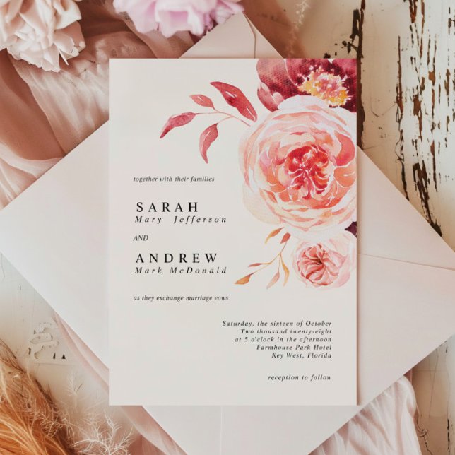 Invitación Elegante Boda floral de acuarela de otoño (Subido por el creador)