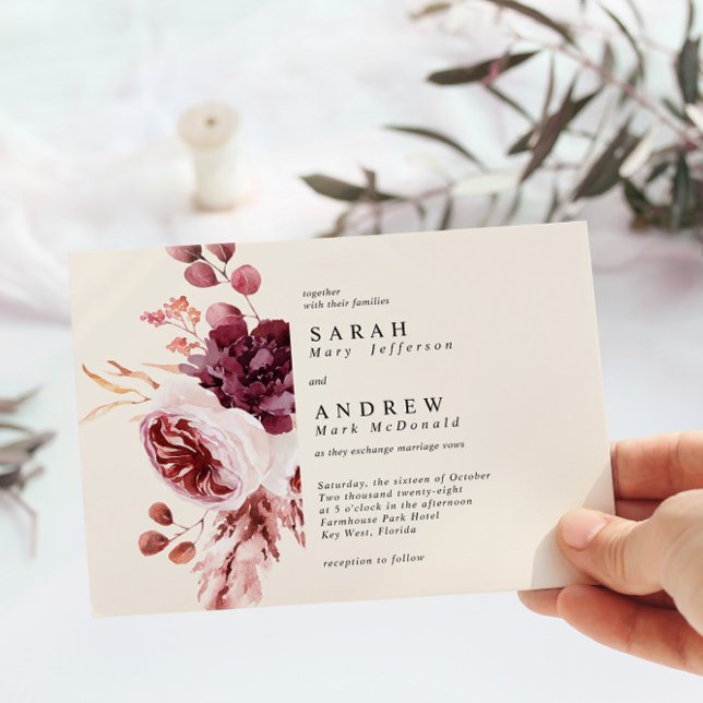 Invitación Elegante Boda floral de acuarela de otoño (Subido por el creador)