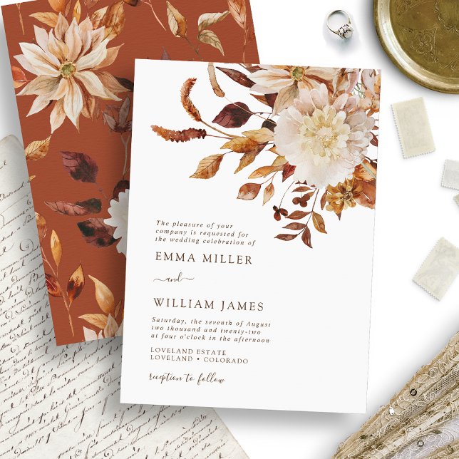 Invitación Elegante Boda floral de acuarela de otoño (Elegant Autumn Watercolor Floral Wedding Invitation
)