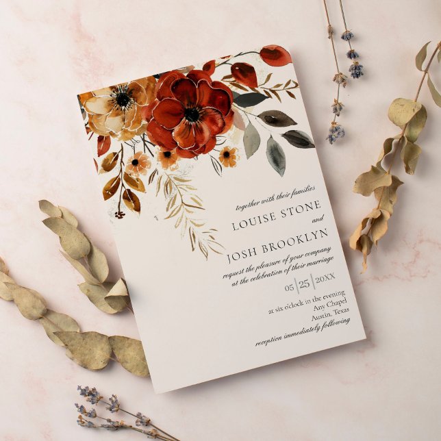 Invitación Elegante Boda floral de acuarela de otoño (Subido por el creador)