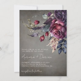 Invitación Elegante Boda floral de acuarela gótica