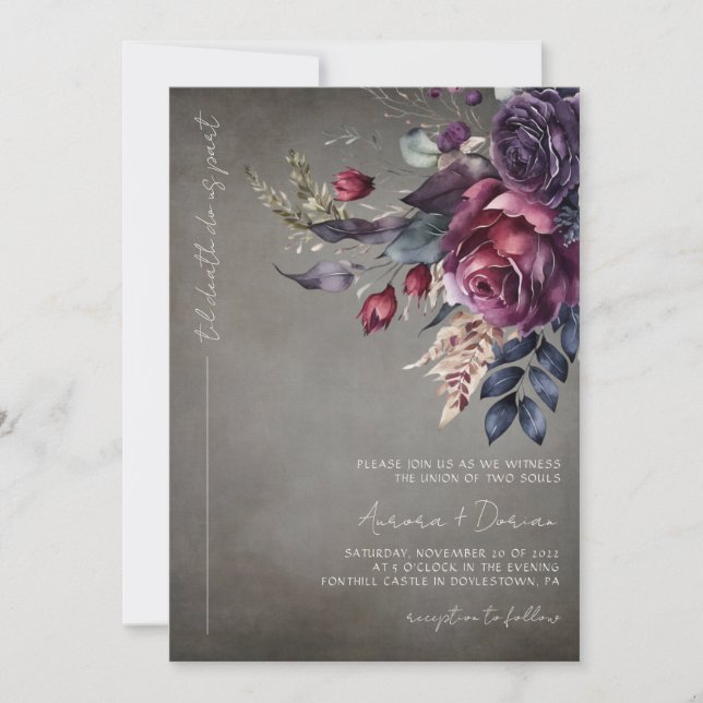 Invitación Elegante Boda floral de acuarela gótica (Anverso)