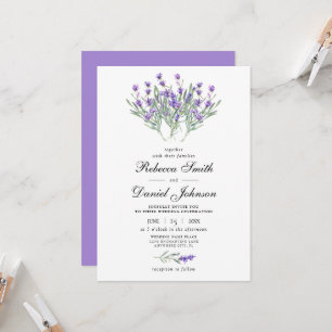 Invitación Elegante Boda Floral de Acuarela Lavanda Púrpura
