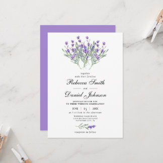 Invitación Elegante Boda Floral de Acuarela Lavanda Púrpura