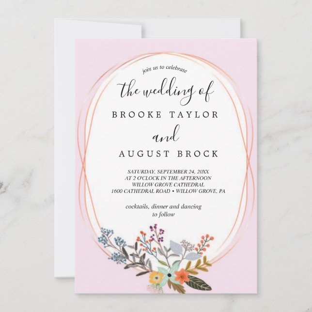Invitación Elegante Boda floral de acuarela neutra | Oro F (Anverso)