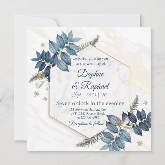 Invitación Elegante Boda floral de acuarela neutra | Oro F (Anverso)