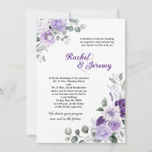 Invitación Elegante boda floral de acuarela púrpura