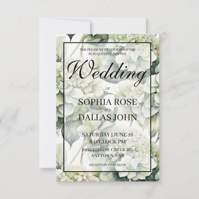 Invitación Elegante Boda floral de acuarela verde blanco (Anverso)