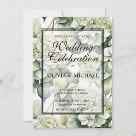 Invitación Elegante Boda floral de acuarela verde blanco