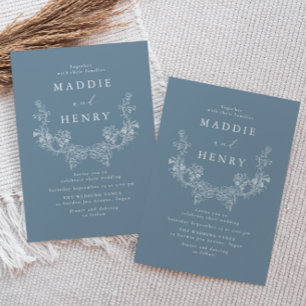 Invitación Elegante Boda Floral de Arte de Línea Minimalista
