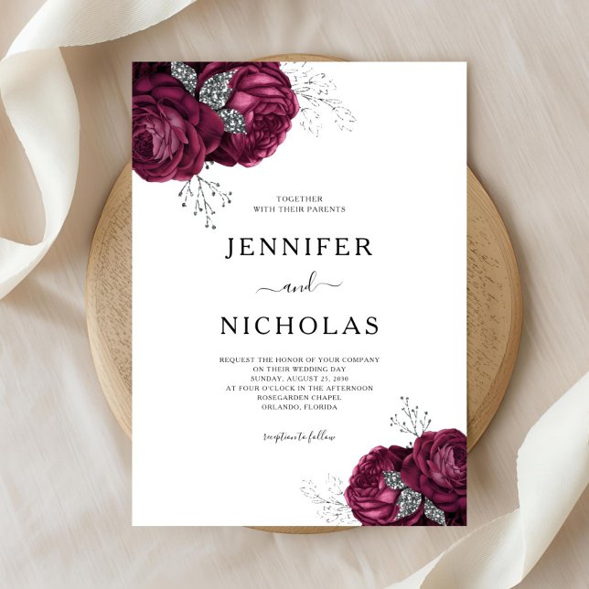 Invitación Elegante Boda Floral de Borgoña Peonies (Elegant Burgundy Peonies Floral Wedding Invitation
)